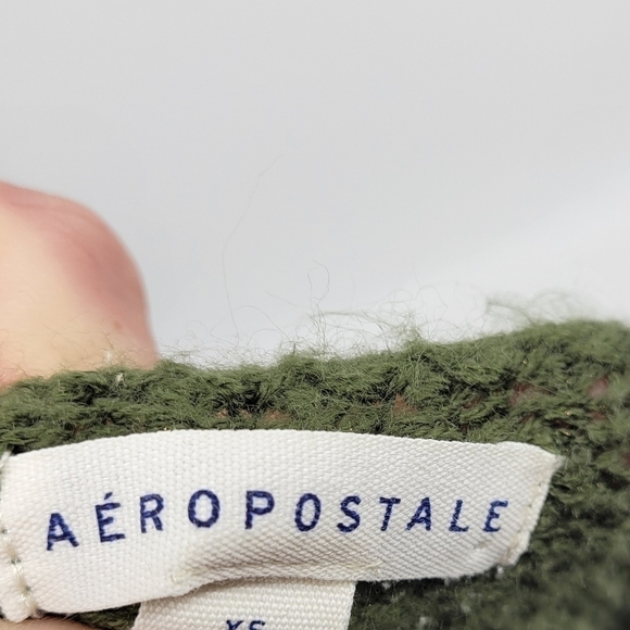 Aeropostale Green V Neck Lace Chunky Ribbed Knit Long Sleeve Stretchy Sweater XS - Picture 10 of 11